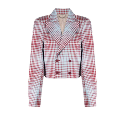 Shop Charles Jeffrey Loverboy Blue Double-breasted Check Cropped Blazer