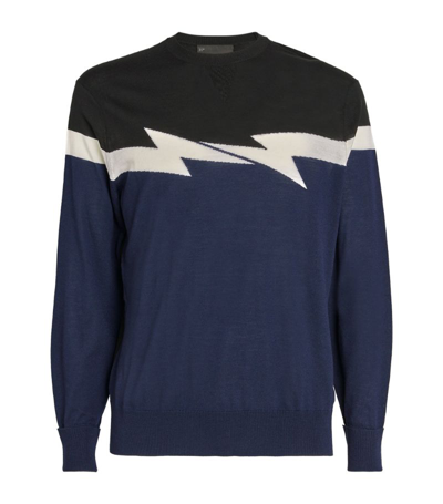 Shop Neil Barrett Wool Horizontal Bolt Sweater In Navy
