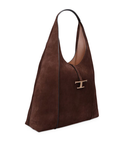 Woman BROWN T Timeless Hobo Bag in Suede Large