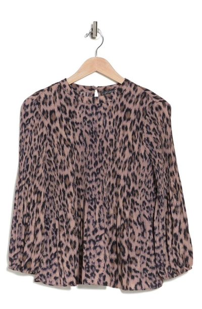 Shop Adrianna Papell Georgette Pleated Polka Dot Blouse In Realistic Cheetah