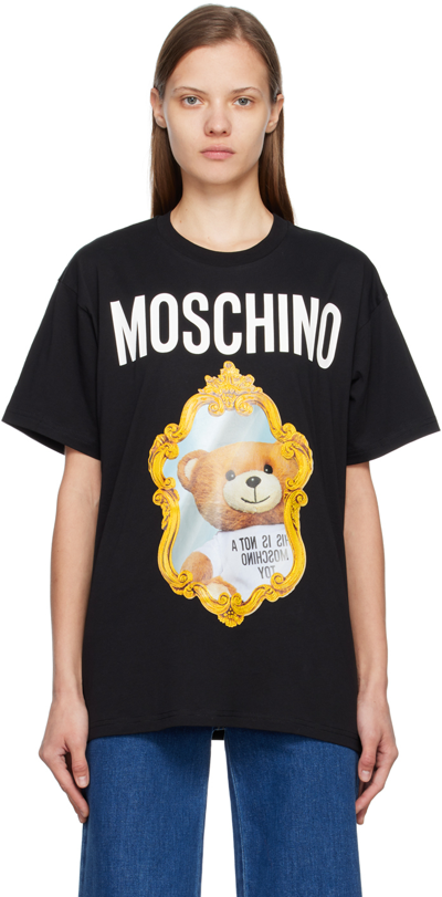 Shop Moschino Black Mirror Teddy T-shirt In V7555 Fantasy Print