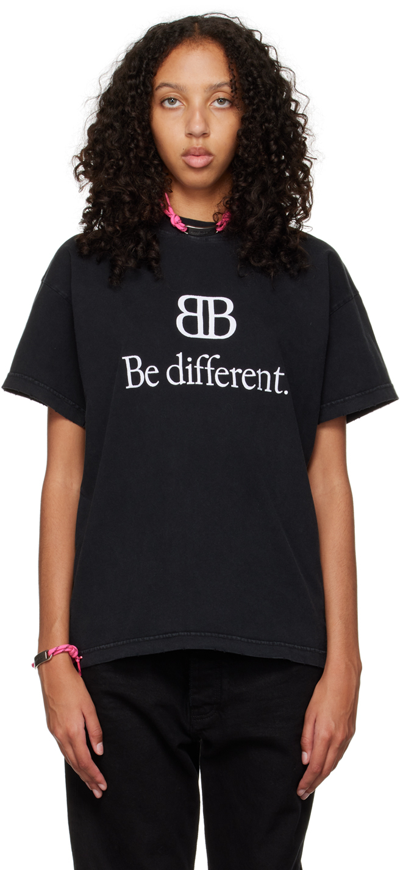 Shop Balenciaga Black 'be Different' T-shirt In 1070 Black/white