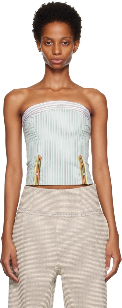Shop Rave Review Green & Brown Stripe Corset In Light Green