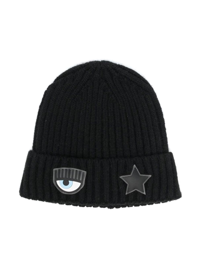 Shop Chiara Ferragni Logo Beanie Hat In Black
