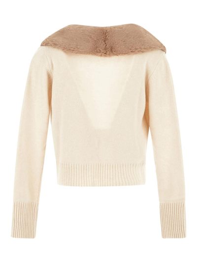 Shop Blumarine Faux Fur Knitted Cardigan In White