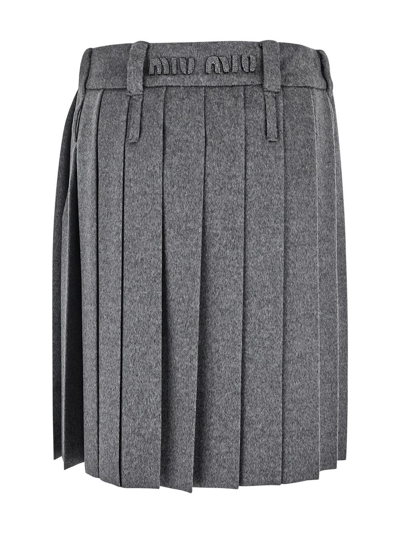 Shop Miu Miu Midi Skirt In Grey