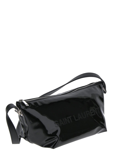 Shop Saint Laurent Black Printed Logo Shoulder Bag