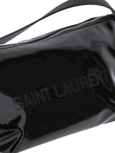 Shop Saint Laurent Black Printed Logo Shoulder Bag
