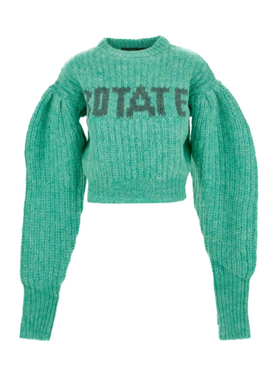 Shop Rotate Birger Christensen Crop Logo Knit Sweater Green