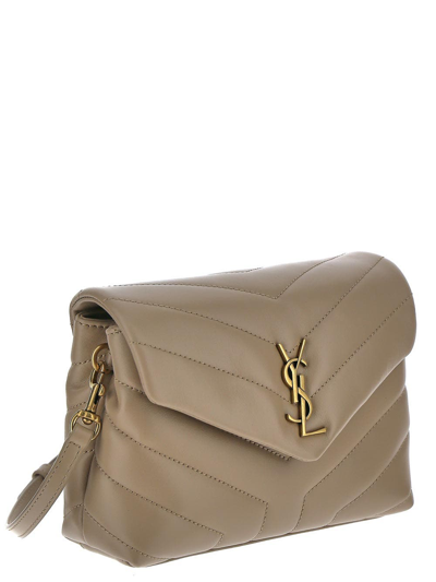 Shop Saint Laurent Loulou Toy Strap Bag In Quilted "y" Leather In Beige