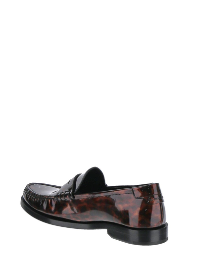 Shop Saint Laurent Le Loafer Monogram Penny Slippers In Tortoiseshell Patent Leather In Brown