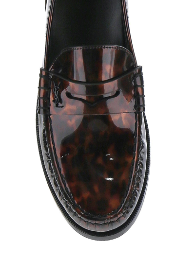 Shop Saint Laurent Le Loafer Monogram Penny Slippers In Tortoiseshell Patent Leather In Brown