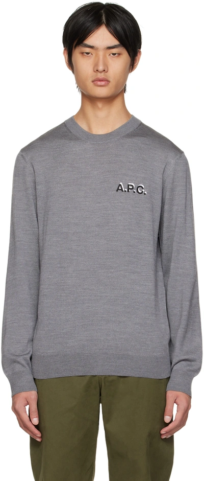 Shop Apc Gray Embroidered Sweater In Plb Gris Clair Chine
