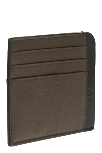 Shop Hogan Leather Credit Card Case In Black/brown