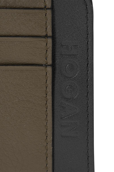 Shop Hogan Leather Credit Card Case In Black/brown