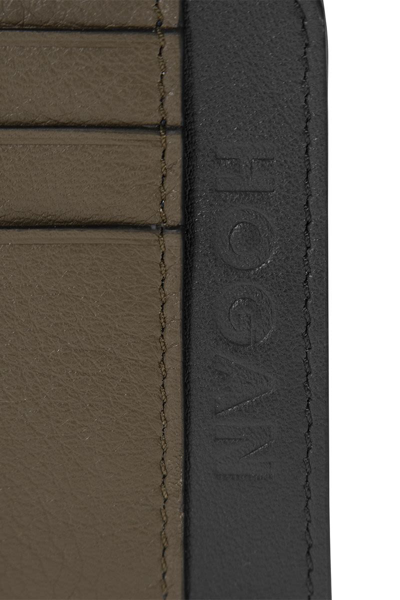 Hogan Leather Credit Card Case In Black/brown