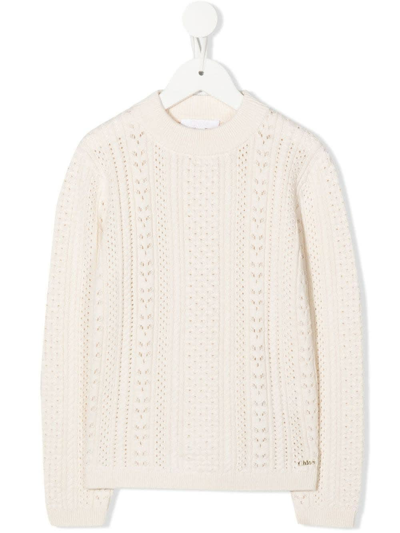 Shop Chloé Kids Ivory High Neck Sweater In Avorio