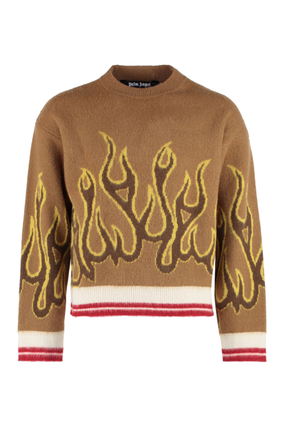 Shop Palm Angels Crew-neck Wool Sweater In Camel