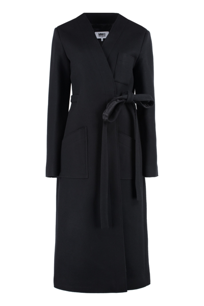 Shop Mm6 Maison Margiela Wool Blend Coat In Black