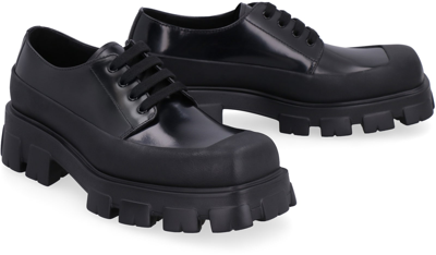 Shop Prada Leather Lace-up Derby Shoes In Black