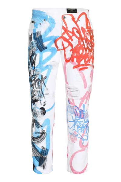 Shop Dolce & Gabbana Printed Loose-fit Jeans In White