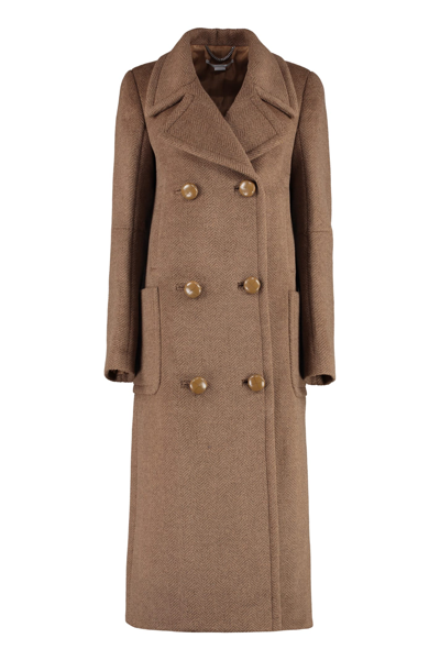 Shop Stella Mccartney Double-breasted Wool Coat In Brown