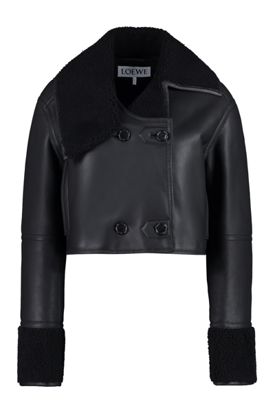 Shop Loewe Deconstructed Leather Jacket In Black