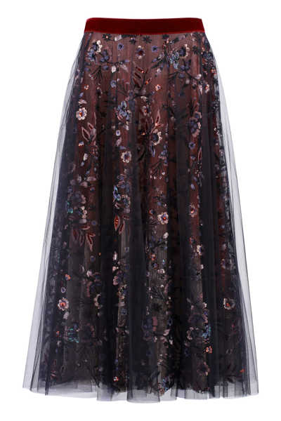 Shop Talbot Runhof Embroidered Tulle Skirt In Multicolor