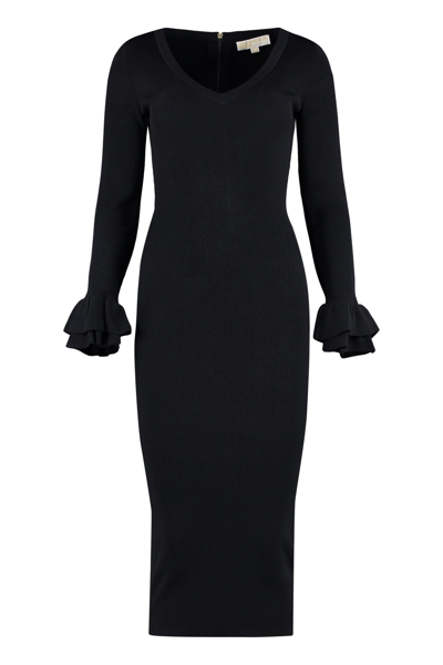 Shop Michael Michael Kors Ribbed Knit Dress In Black
