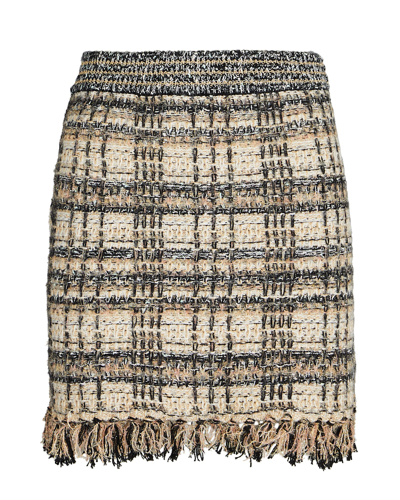 Shop Loveshackfancy Balsam Fringed Plaid Tweed Mini Skirt In Multi
