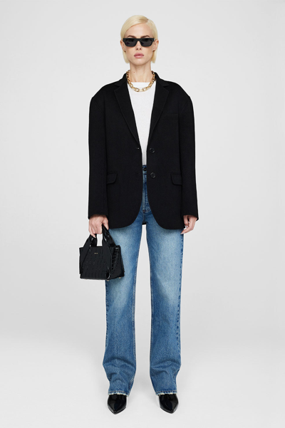 Anine Bing Oversized Wool-cashmere Blazer With Pockets And Padded Shoulders In Black