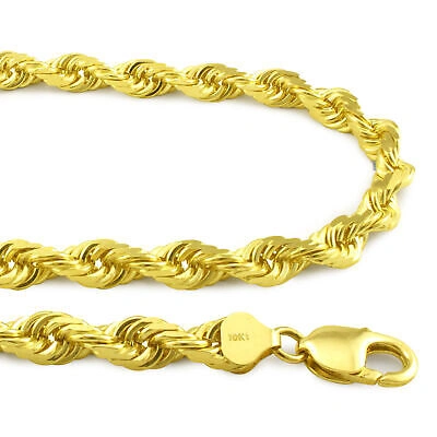 Pre-owned Nuragold 10k Yellow Gold Solid Mens 8mm Diamond Cut Rope Chain Necklace Italian Made 28"