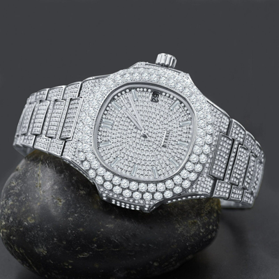 Pre-owned Walk Of Fame Las Vegas Lord Steel All Around Crystal Men's Watch