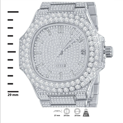 Pre-owned Walk Of Fame Las Vegas Lord Steel All Around Crystal Men's Watch