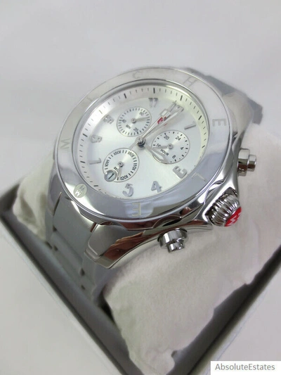Pre-owned Michele Jelly Bean Large Tahitian Grey & Silver Watch Mww12f000102