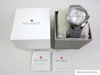 Pre-owned Michele Jelly Bean Large Tahitian Grey & Silver Watch Mww12f000102