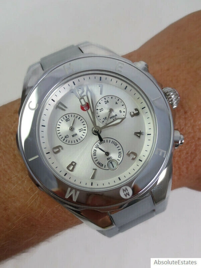 Pre-owned Michele Jelly Bean Large Tahitian Grey & Silver Watch Mww12f000102