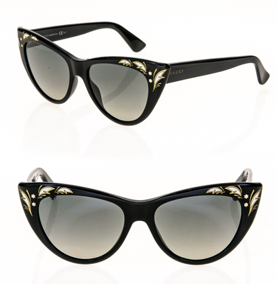 Pre-owned Gucci 3806 Black Mother Of Pearl Feather Black Retro Cat Eye Sunglasses  3806 In Silver | ModeSens