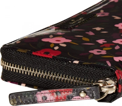 Pre-owned Kate Spade Daycation Boho Floral Neda Leather Wallet In Black
