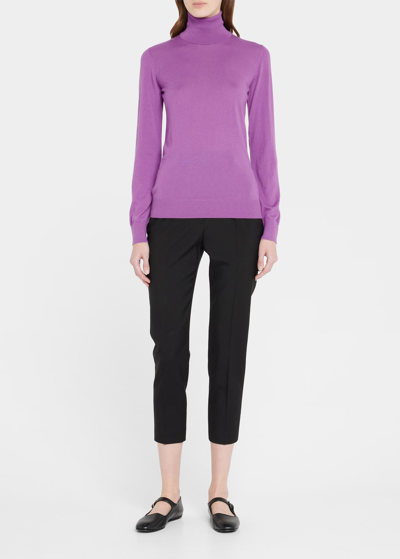 Shop Loro Piana Featherweight Cashmere Turtleneck Sweater In K01v Purple Daisy
