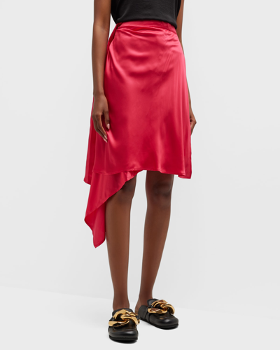 Shop Jw Anderson Twisted Asymmetric Satin Skirt In Raspberry