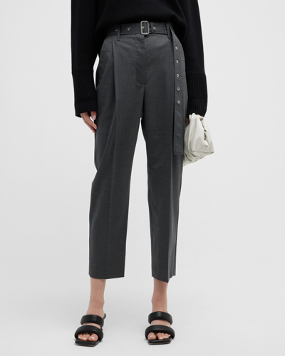 Shop Proenza Schouler Belted Straight-leg Crop Suiting Carrot Pants In Charcoal