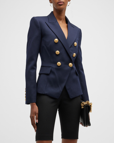 Shop Balmain Classic Wool Blazer W/ Button Detail In Marine