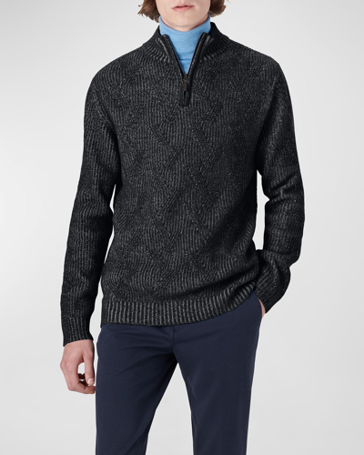 Shop Bugatchi Men's Quarter-zip Cable Sweater In Black