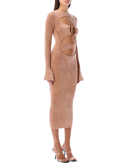 Shop Andreädamo Cut-out Velvet Midi Dress In Nude 2