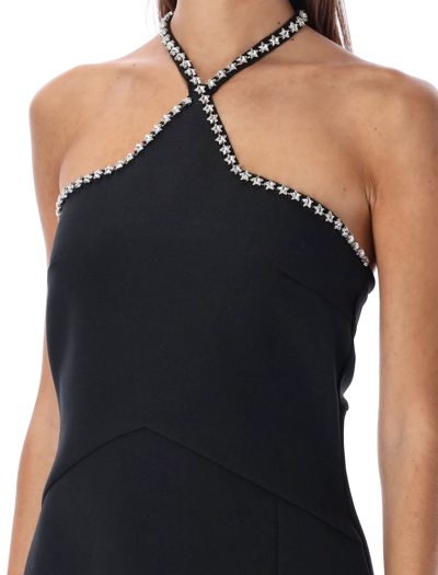 Shop Msgm Star-crystals Halterneck Mini Dress In Black