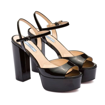 Shop Prada Leather Platform Sandals In Black
