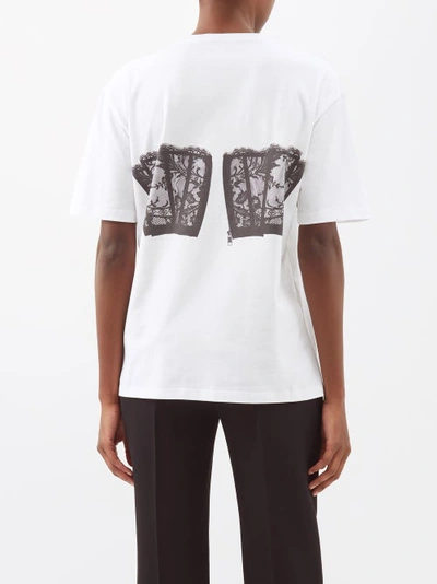 Shop Alexander Mcqueen Lace Corset-print Cotton-jersey T-shirt In White Black