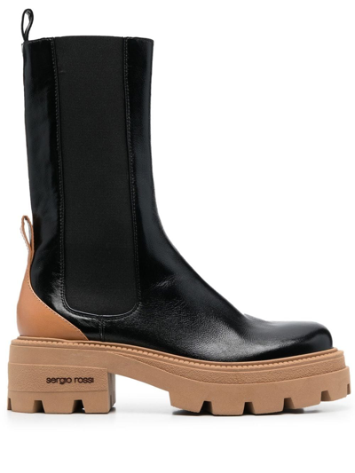 Shop Sergio Rossi Boots In Nero+naturale