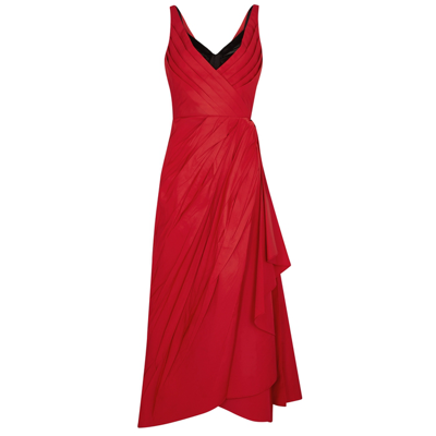 Shop Alexander Mcqueen Red Corset-layered Faille Midi Dress
